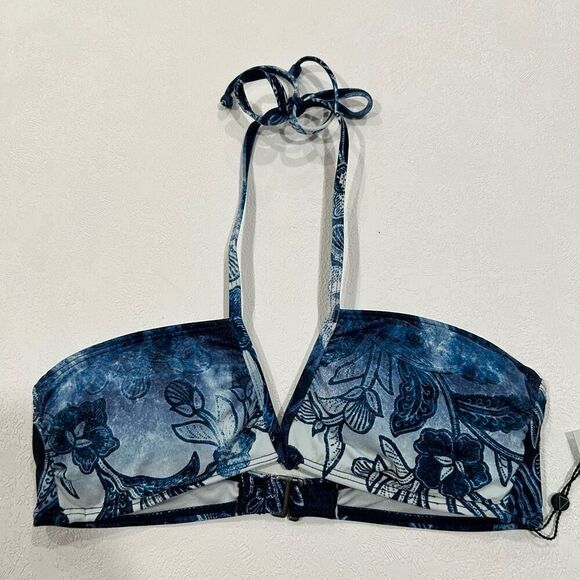 NWT The Bikini Lab Blue Floral Halter Bikini Top - Size Small - Picture 2 of 5